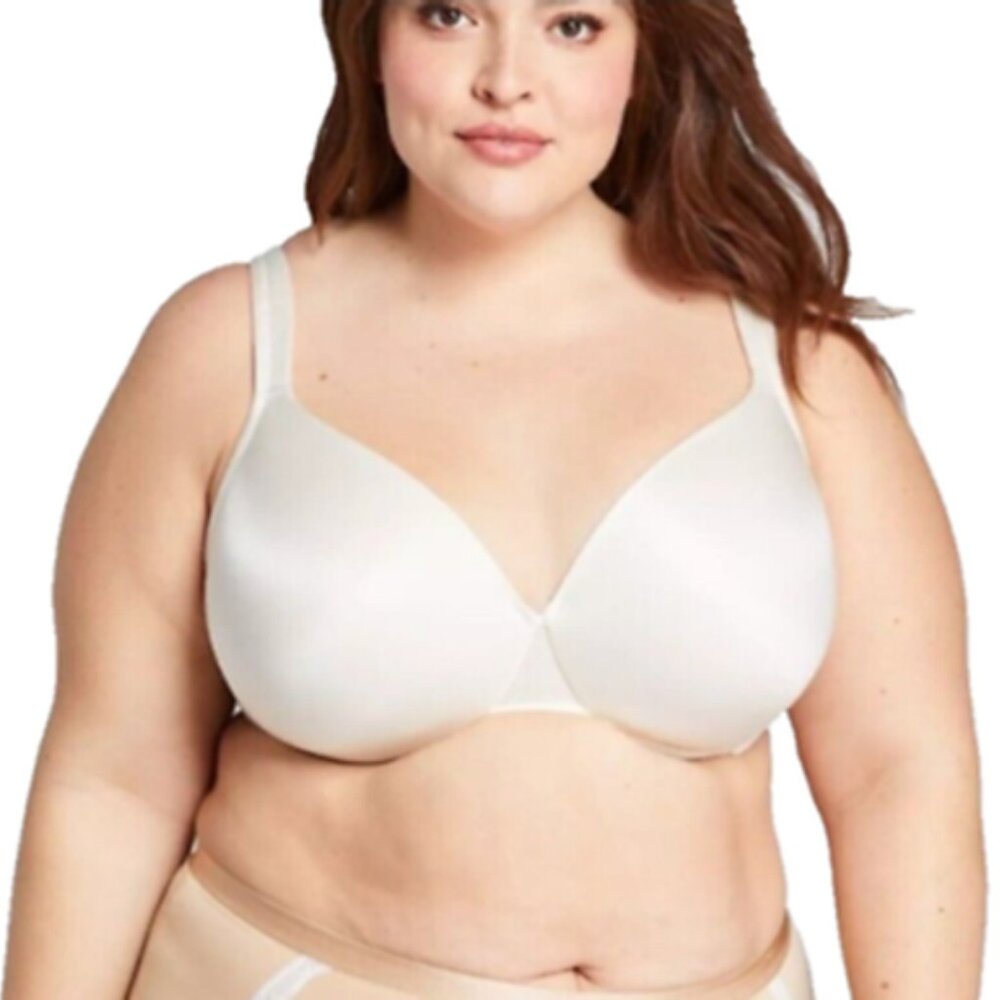 Cacique Lane Bryant 46DD Full Coverage Satin Bra Wireless Ivory Bisque